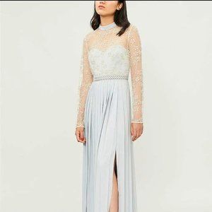 2023 - New Self portrait blue Pleated slit Maxi dress size 8 US